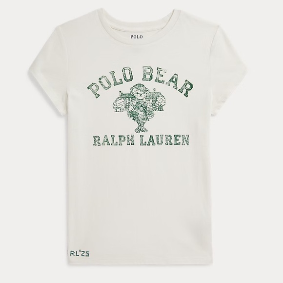 Ralph Lauren White Tee with Green Polo Bear Print - Picture 2 of 6